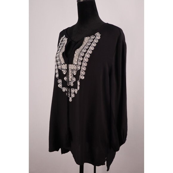 New York & Company Black Tunic with Silver Embellishments Boho Style Size Large - Picture 2 of 8